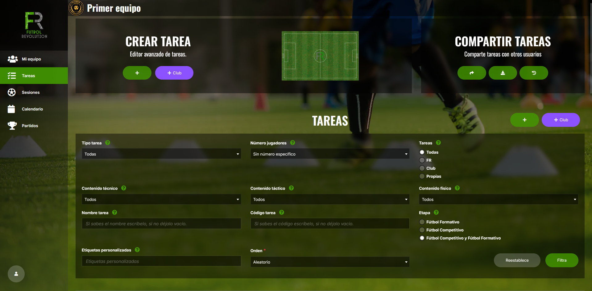 Crear tareas para el club en Fútbol Revolution