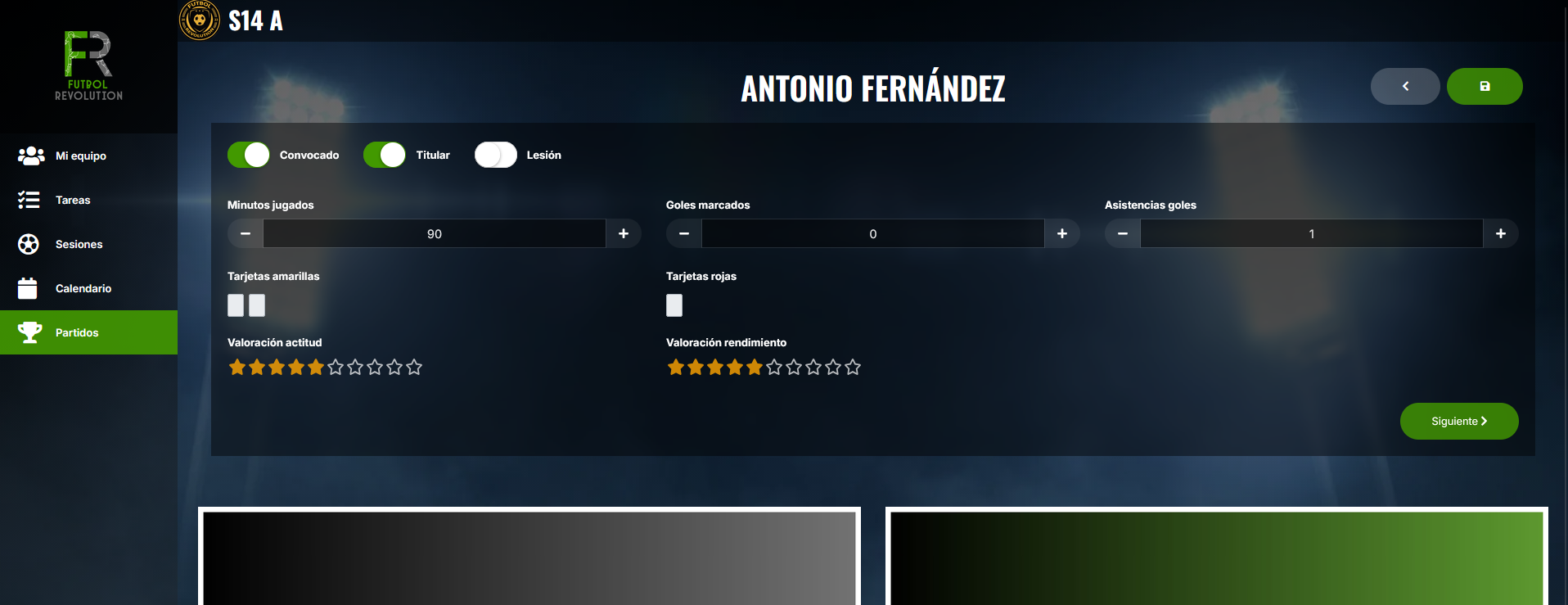 Mejora en la introducción de estadísticas en Fútbol Revolution