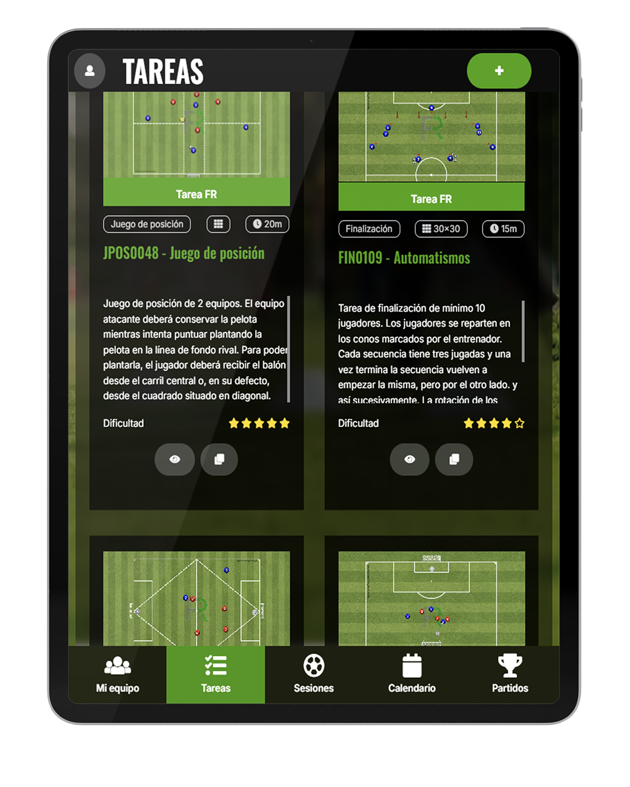Biblioteca de tareas y ejercicios de fútbol en Fútbol Revolution